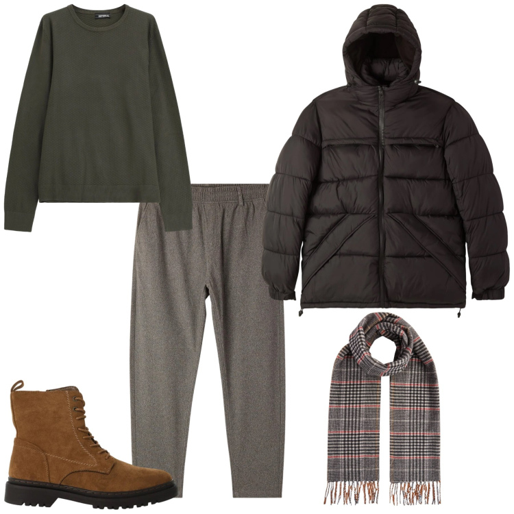 Outfit uomo - Caldo e comodo. Stile Urban per Tutti i giorni. Abbinamento con bomber, pantaloni, maglieria, anfibi, sciarpe.