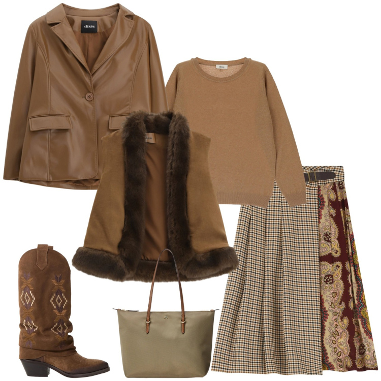 Outfit donna - Casual chic ogni giorno. Stile Casual chic per Tutti i giorni. Abbinamento con gonne, gilet, pullovers, stivali, blazer, borse tote.