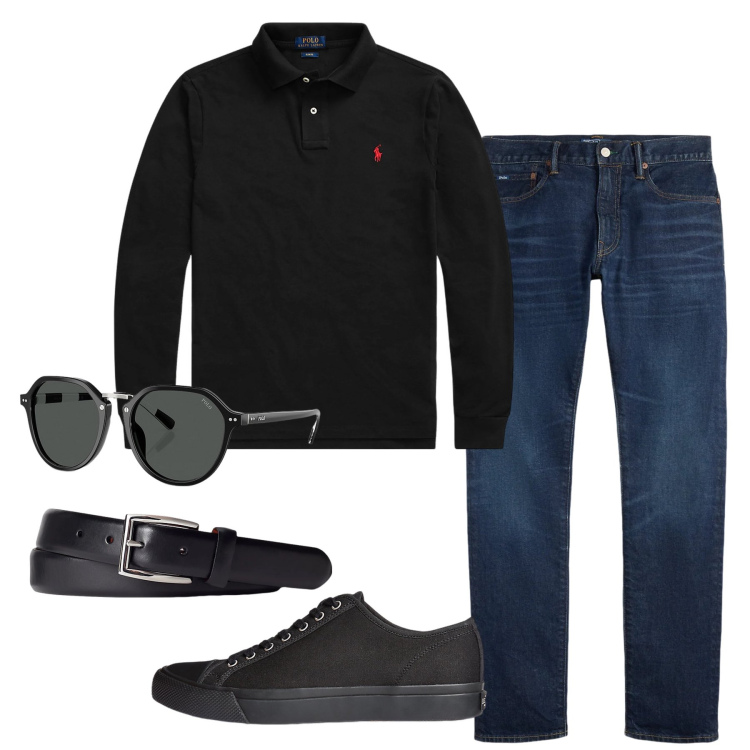 Outfit uomo - Total look #2329445. Stile Casual per Tutti i giorni. Abbinamento con sneakers, cinture, occhiali da sole, jeans, polo.