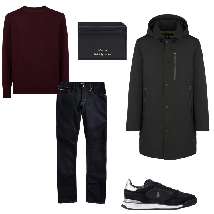 Outfit uomo - Total look #2329456. Stile Urban per Tutti i giorni. Abbinamento con jeans, portafogli, sneakers, cappotti, maglieria.