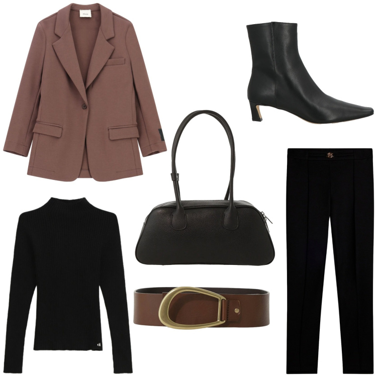 Outfit donna - Casual Winter outfit. Stile Casual chic per Tutti i giorni. Abbinamento con stivaletti, pantaloni, maglieria, blazer, borse a mano, cinture.
