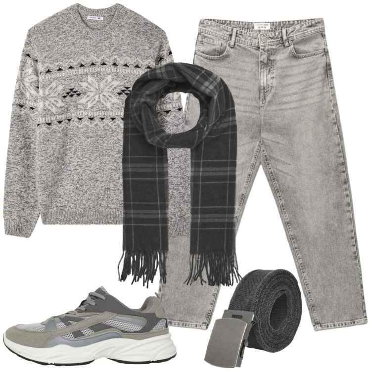 Outfit uomo - Total look #2329465. Stile Casual per Tutti i giorni. Abbinamento con sneakers, cinture, sciarpe, maglieria, jeans.