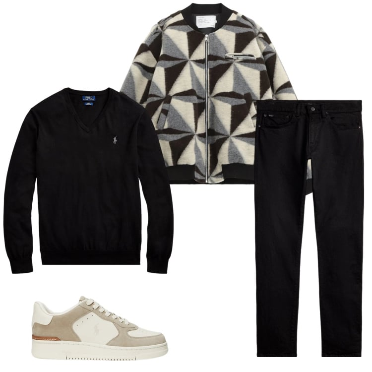 Outfit uomo - Total look #2329473. Stile Trendy per Tutti i giorni. Abbinamento con giacche, maglieria, sneakers, jeans.