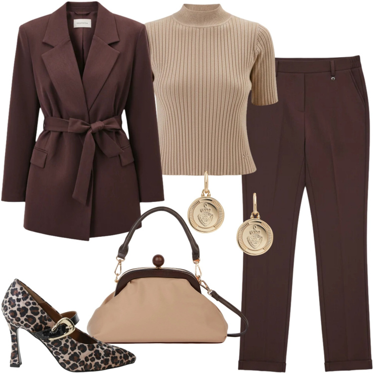 Outfit donna - Total look #2329485. Stile Mannish per Ufficio. Abbinamento con décolleté, blazer, pantaloni, pullovers, orecchini, clutch.