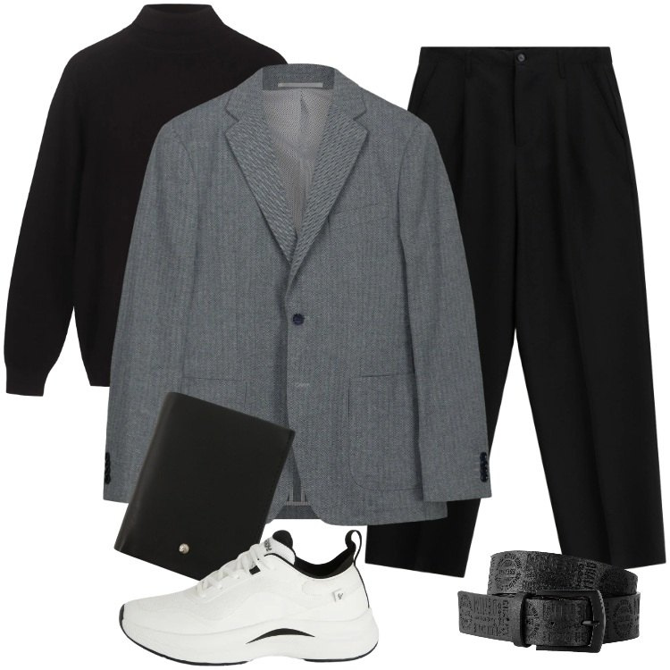 Outfit uomo - Total look #2329503. Stile Trendy per Ufficio. Abbinamento con cinture, pantaloni, portafogli, sneakers, giacche, maglieria.