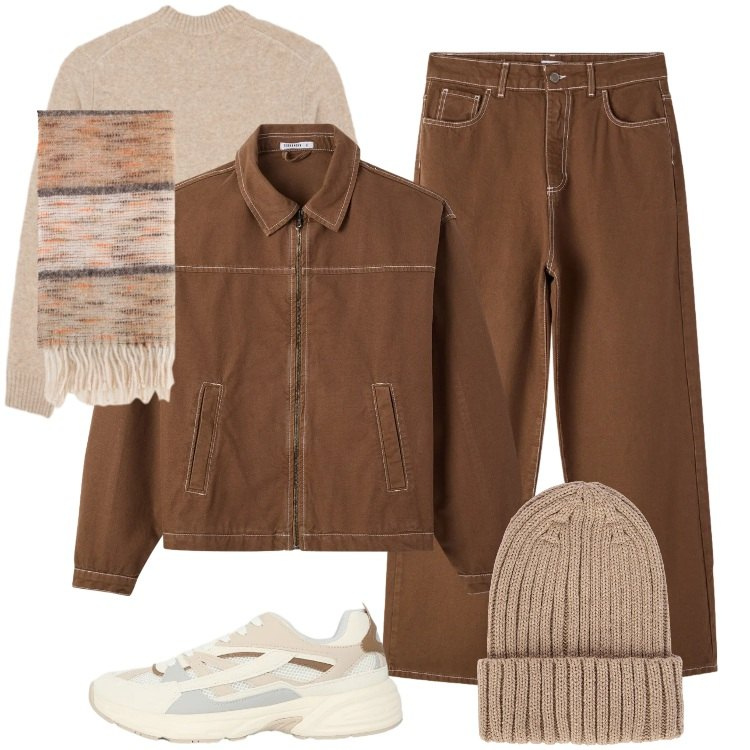 Outfit uomo - Total look #2329506. Stile Trendy per Ufficio. Abbinamento con sneakers, pantaloni, cappotti, sciarpe, berretti, maglieria.