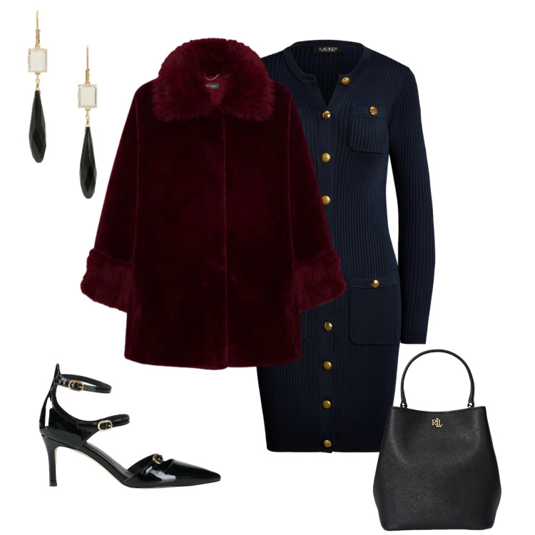 Outfit donna - Velvet Burgundy Passion. Stile Romantica per Serata fuori. Abbinamento con décolleté, borse a secchiello, vestiti, orecchini, cappotti.