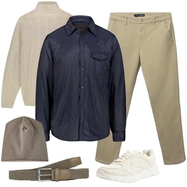 Outfit uomo - Total look #2329531. Stile Trendy per Tutti i giorni. Abbinamento con sneakers, cinture, pantaloni chino, berretti, giacche, maglieria.