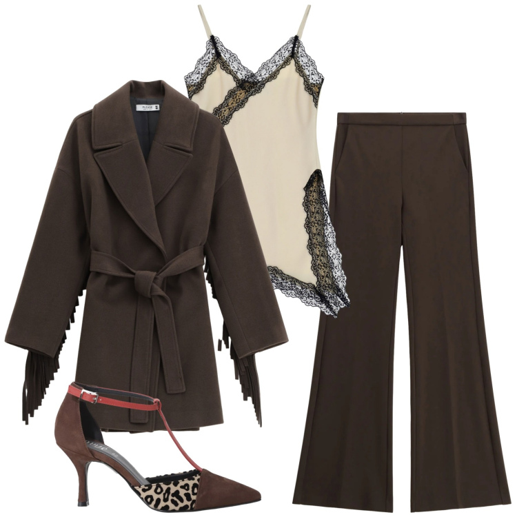 Outfit donna - Febbraio. Stile Trendy per Tutti i giorni. Abbinamento con pantaloni, top, décolleté, cappotti.