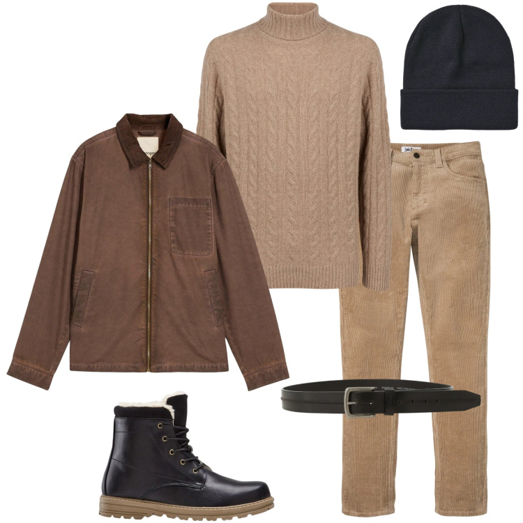 Outfit uomo - Urban a febbraio. Stile Urban per Tutti i giorni. Abbinamento con giacche, stivali e stivaletti, pantaloni, berretti, cinture, maglieria.