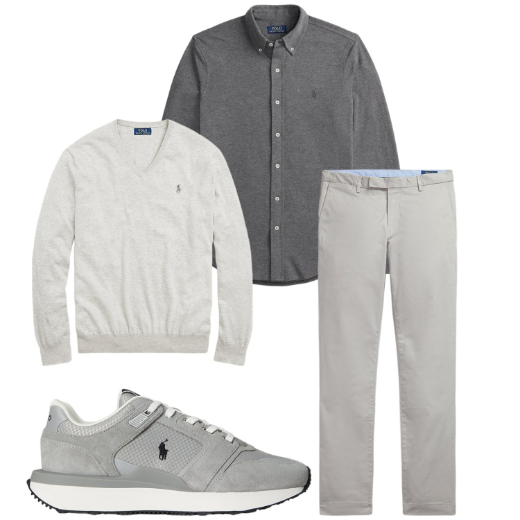Outfit uomo - Total look #2329838. Stile Trendy per Tutti i giorni. Abbinamento con maglieria, pantaloni, camicie, sneakers.