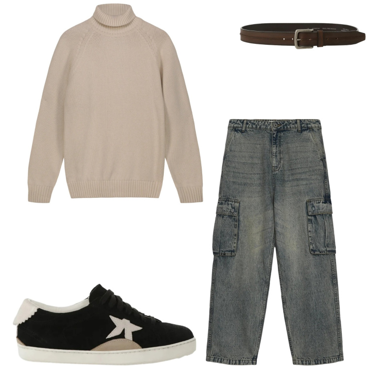 Outfit uomo - Serata con amici. Stile Casual per Tutti i giorni. Abbinamento con jeans, cinture, sneakers, pullovers.