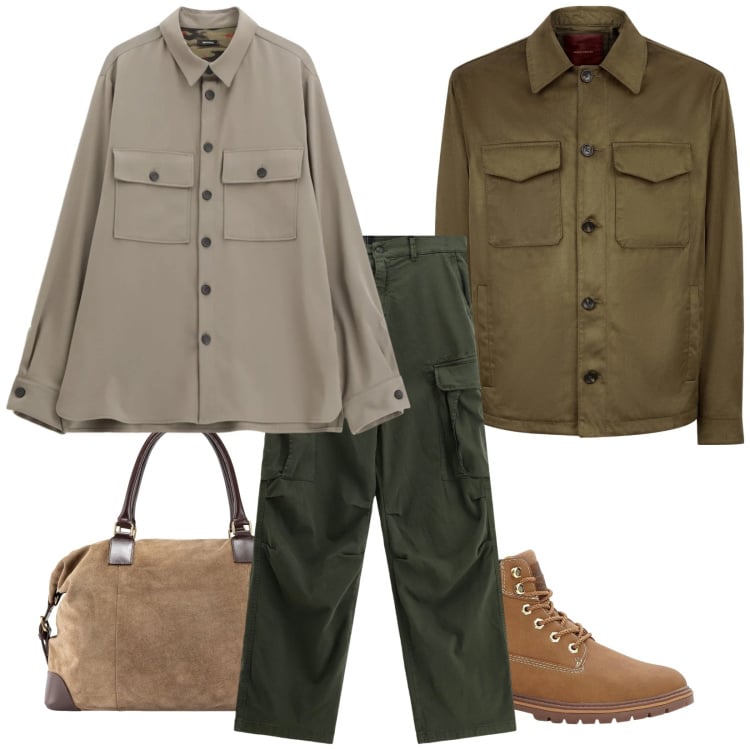 Outfit uomo - Tasche. Stile Urban per Tutti i giorni. Abbinamento con stivali e stivaletti, camicie, pantaloni cargo, giacche, borse sportive.