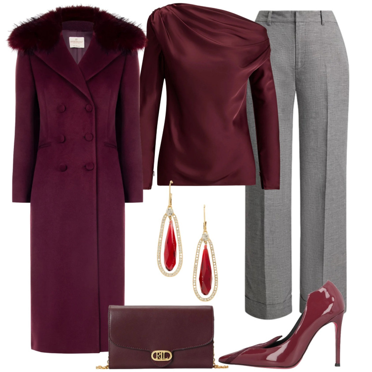 Outfit donna - Perfetta. Stile Chic per Serata fuori. Abbinamento con décolleté, cappotti, pantaloni, bluse, orecchini, borse a tracolla.