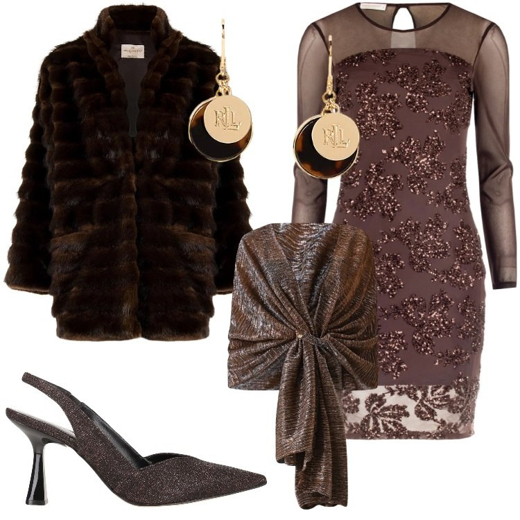 Outfit donna - S. Valentino glamour. Stile Glamour per Serata fuori. Abbinamento con décolleté, vestiti a tubino, stole, cappotti, orecchini.