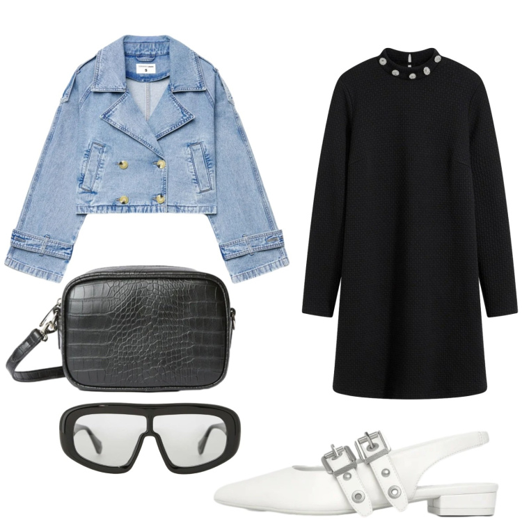 Outfit donna - La giacca in denim. Stile Casual per Tutti i giorni. Abbinamento con vestiti corti, occhiali da sole, caban, ballerine, borse a tracolla.