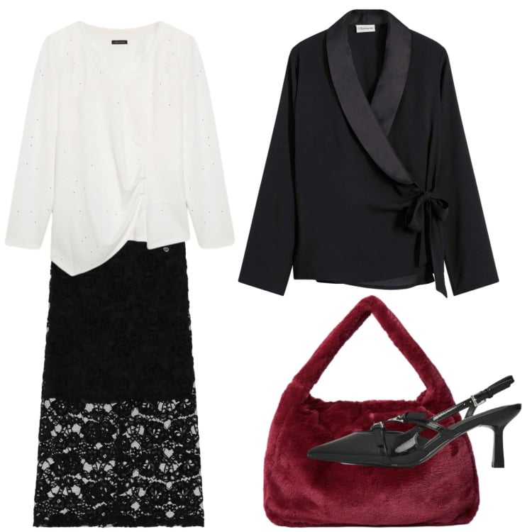 Outfit donna - La camicia asimmetrica. Stile Chic per Serata fuori. Abbinamento con blazer, décolleté, gonne longuette, borse a spalla, t-shirt.