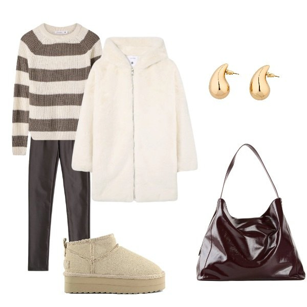 Outfit donna - Total look #2330016. Stile Urban per Tutti i giorni. Abbinamento con orecchini, shopping bag, maglieria, cappotti, pantaloni, stivaletti.