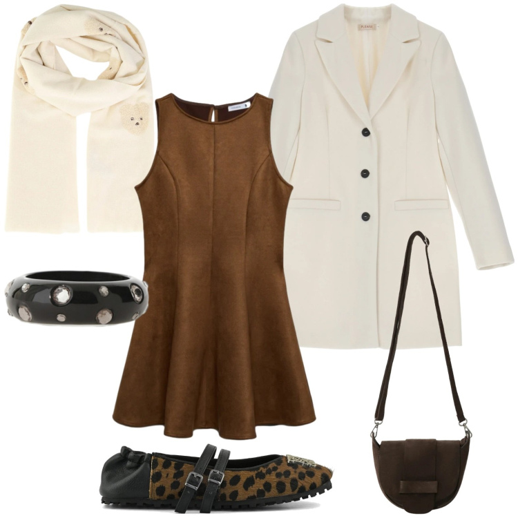 Outfit donna - Il vestito basic. Stile Minimal per Tutti i giorni. Abbinamento con borse a tracolla, anelli, vestiti corti, cappotti, sciarpe, ballerine.