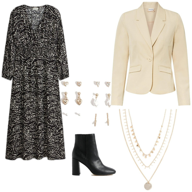 Outfit femme - Basique #435. Style Basique pour Tous les jours. Assortir avec blazers, robes longues, colliers, boucles d'oreilles, bottines.