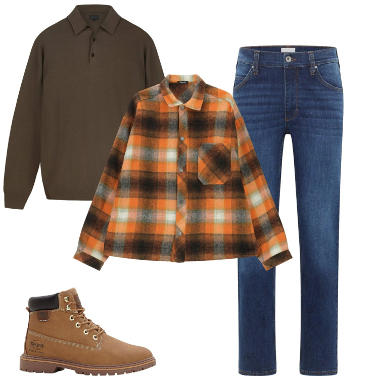 Outfit uomo - Febbraio in jeans. Stile Casual per Tutti i giorni. Abbinamento con jeans dritti, stivali e stivaletti, camicie, maglieria.