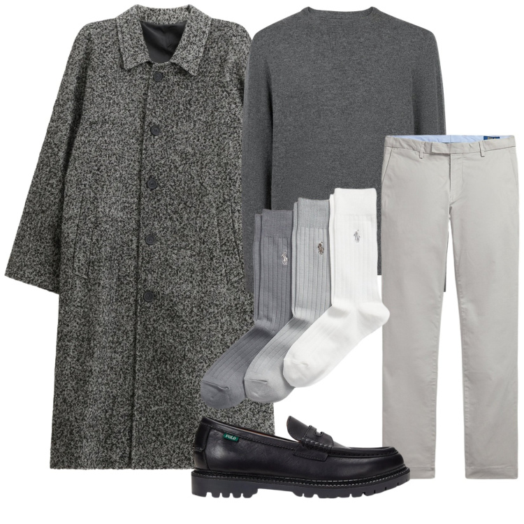Outfit uomo - Total look #2330254. Stile Business/Elegante per Ufficio. Abbinamento con cappotti, scarpe stringate, pantaloni, calzini, maglieria.