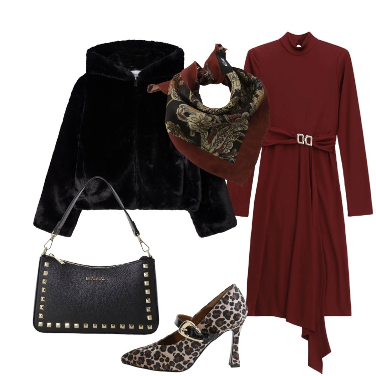 Outfit donna - In città. Stile Bon Ton per Tutti i giorni. Abbinamento con ecopellicce, vestiti midi/longuette, pochette, décolleté, foulard.