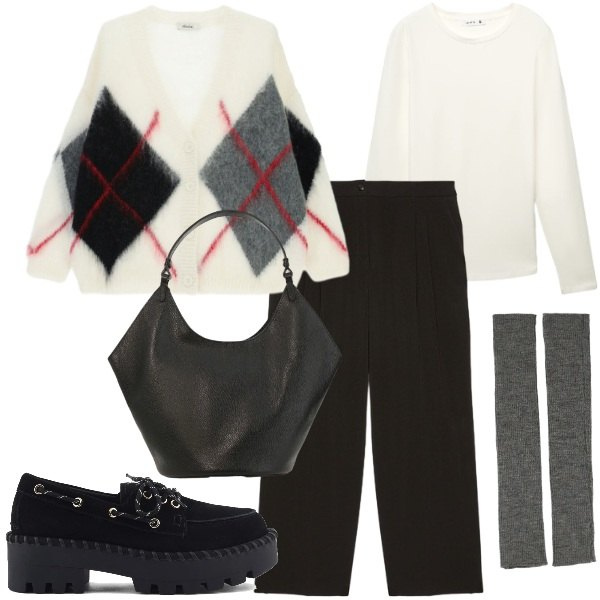 Outfit donna - Tessuti morbidi che valorizzano - FDCI. Stile Casual chic per Tutti i giorni. Abbinamento con t-shirt, cardigans, borse a spalla, guanti, mocassini, pantaloni.