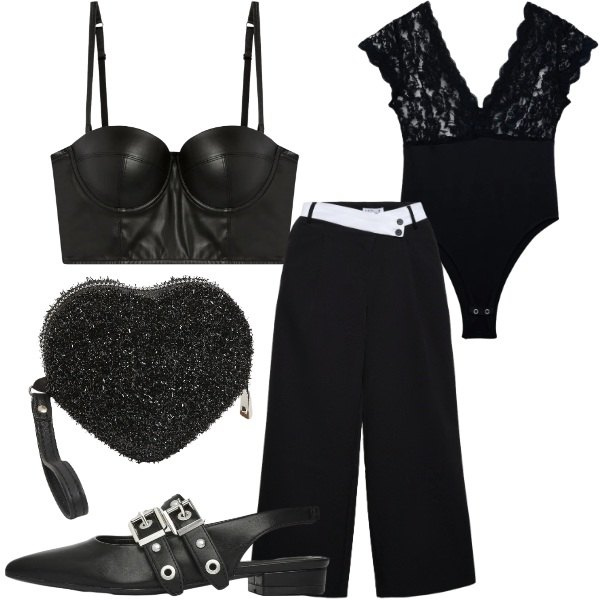 Outfit donna - Terranova - San Valentino. Stile Sexy per Serata fuori. Abbinamento con bralette, ballerine, top, pantaloni, portafogli.