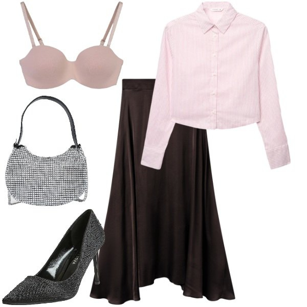 Outfit donna - Terranova - San Valentino. Stile Romantica per Serata fuori. Abbinamento con gonne longuette, décolleté, borse a spalla, reggiseni, camicie.