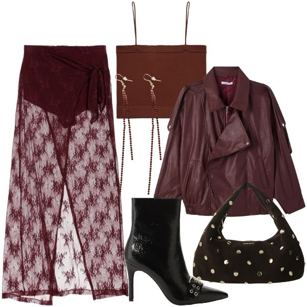 Outfit donna - San Valentino curvy mood - FDCI. Stile Glamour per Serata fuori. Abbinamento con borse a spalla, stivaletti, gonne lunghe, orecchini, giacche, top.