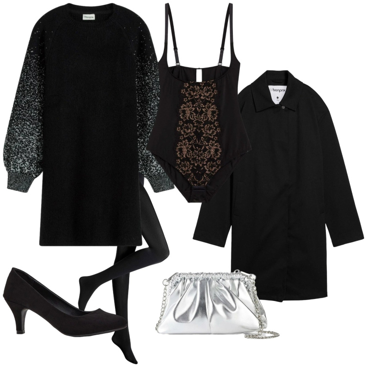 Outfit donna - Intimo. per Serata fuori. Abbinamento con vestiti, collant, décolleté, trench, body, borse a tracolla.