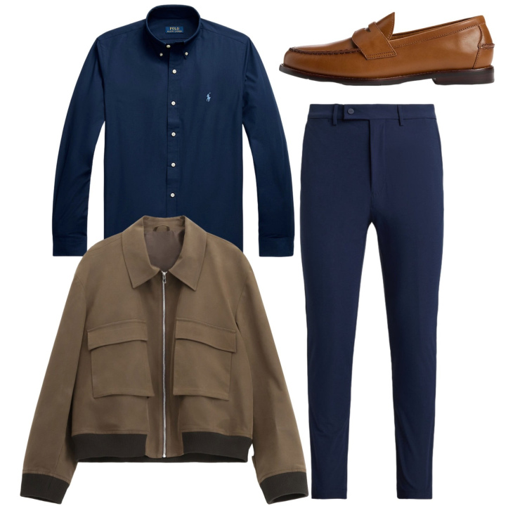 Outfit uomo - Total look city. Stile Casual per Tutti i giorni. Abbinamento con giacche, scarpe stringate, camicie, pantaloni.