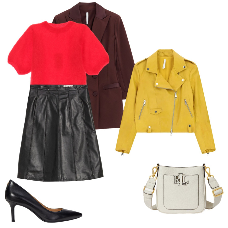Outfit donna - Contrasti di Passione. Stile Urban per Serata fuori. Abbinamento con gonne, blazer, t-shirt, giacche, décolleté, borse a tracolla.