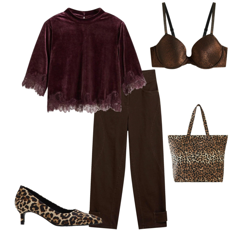 Outfit donna - Intimo per San Valentino. Stile Casual chic per Serata fuori. Abbinamento con bluse, décolleté, shopping bag, pantaloni, reggiseni.