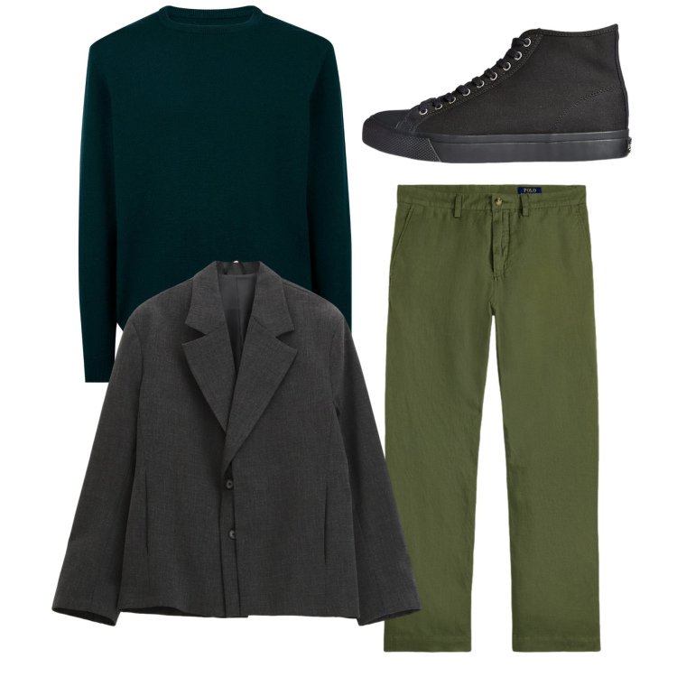 Outfit uomo - Total look. Stile Casual per Tutti i giorni. Abbinamento con giacche, sneakers, pantaloni, maglieria.