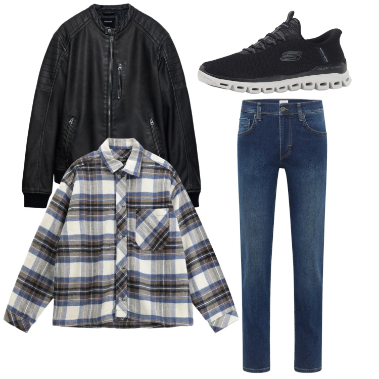 Outfit uomo - Weekend. Stile Casual per Tutti i giorni. Abbinamento con sneakers, jeans dritti, camicie, giacche.