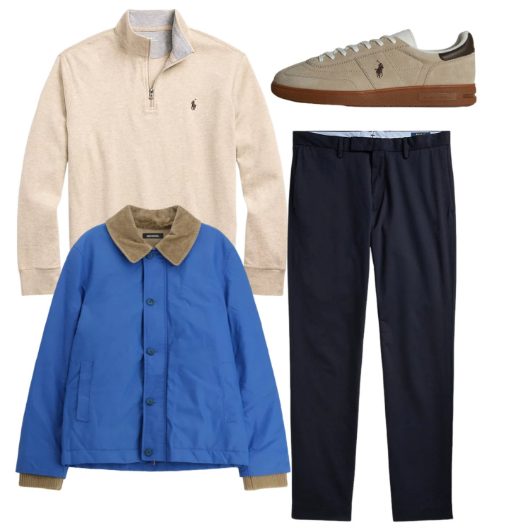 Outfit uomo - Total look. Stile Casual per Tutti i giorni. Abbinamento con cappotti, pantaloni chino, pullovers, sneakers.