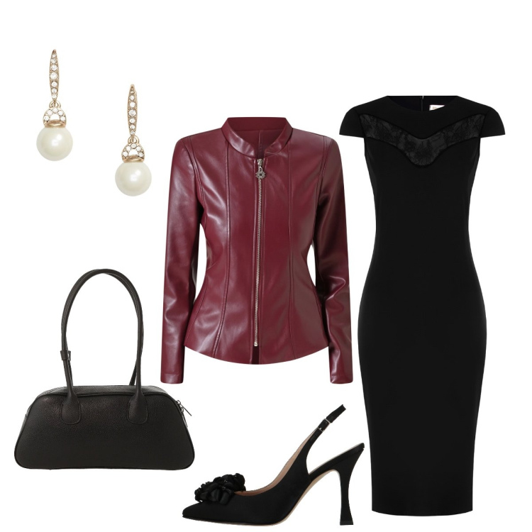 Outfit donna - Serata elegante. Stile Glamour per Serata fuori. Abbinamento con décolleté, borse a mano, blazer, vestiti midi/longuette, orecchini.