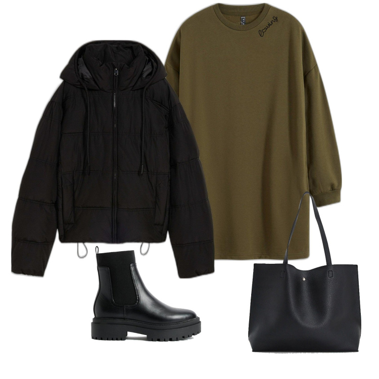 Outfit femme - Robe sweat. Style Basique pour Tous les jours. Assortir avec robes longues, doudounes, boots, sacs tote.