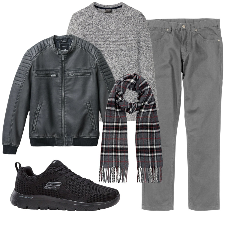Outfit uomo - Total look #2330411. Stile Casual per Ufficio. Abbinamento con pantaloni, sneakers, maglieria, giacche, sciarpe.