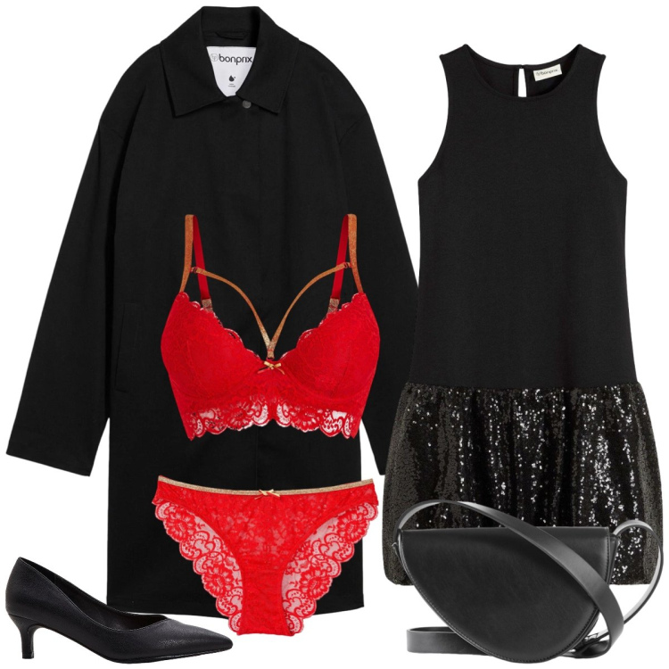 Outfit donna - Total look #2330412. Stile Sexy per Serata fuori. Abbinamento con vestiti, reggiseni, culotte, borse a tracolla, décolleté, trench.