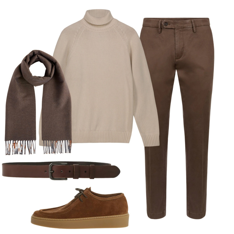 Outfit uomo - Total look #2330415. Stile Casual per Ufficio. Abbinamento con scarpe stringate, cinture, pantaloni chino, pullovers, sciarpe.