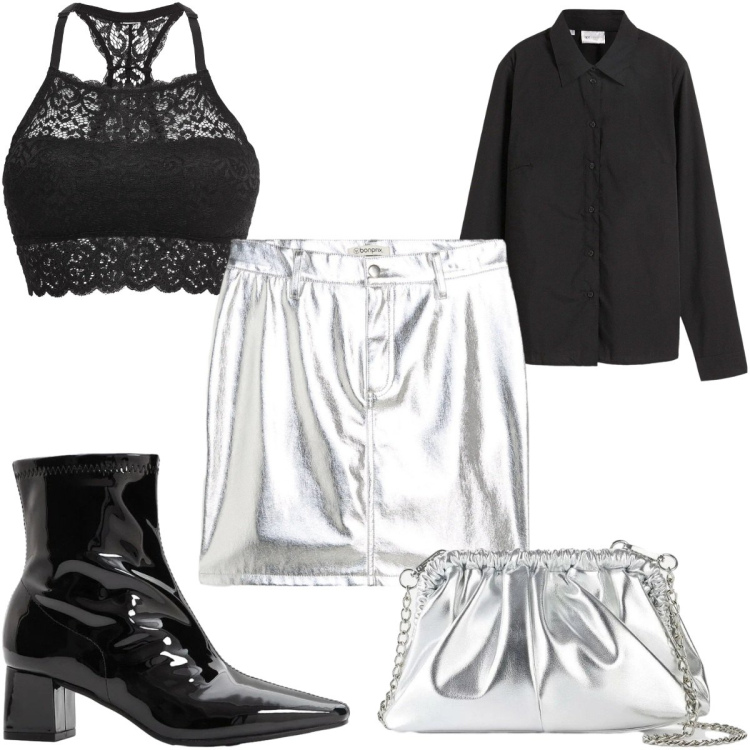 Outfit donna - Intimo Bonprix: serata di San Valentino. Stile Glamour per Serata fuori. Abbinamento con stivaletti, camicie, reggiseni, minigonne, borse a tracolla.