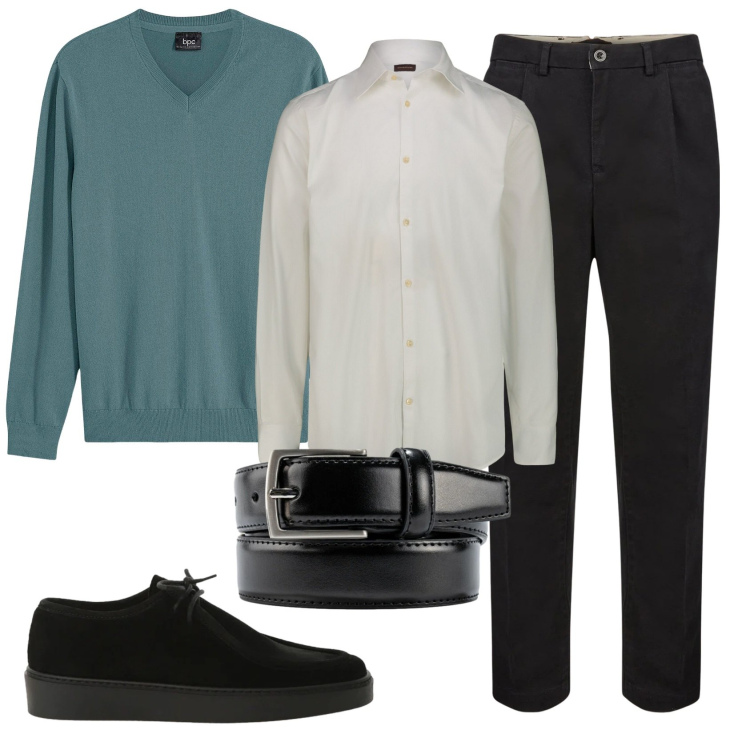 Outfit uomo - Total look #2330437. Stile Business/Elegante per Ufficio. Abbinamento con maglieria, scarpe stringate, pantaloni, camicie, cinture.