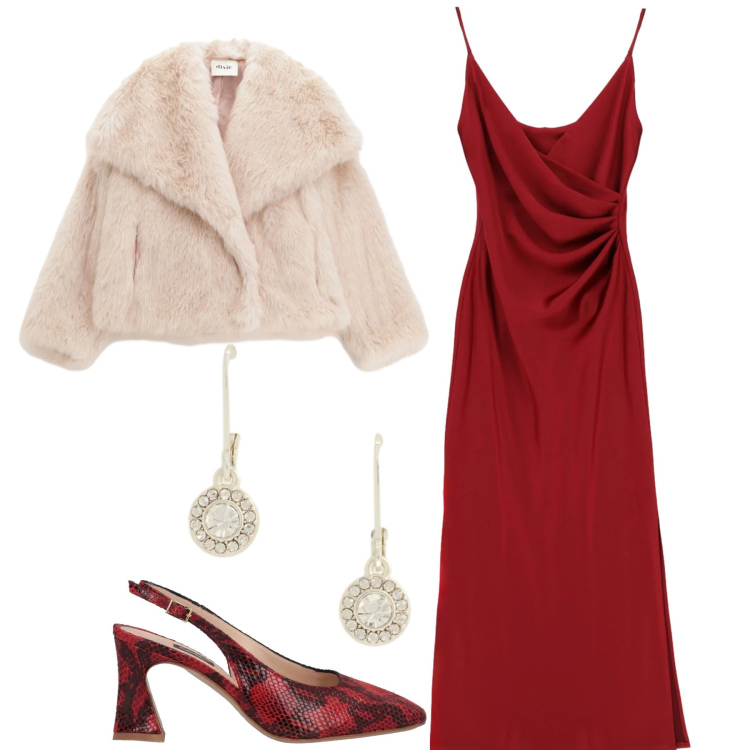 Outfit donna - Rosso come l\'amore. Stile Glamour per Serata fuori. Abbinamento con décolleté, vestiti midi/longuette, blazer, orecchini.