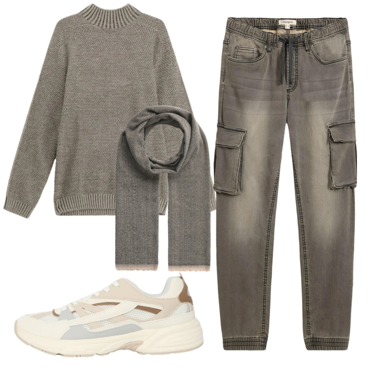 Outfit uomo - Total look #2330446. Stile Casual per Tutti i giorni. Abbinamento con jeans slim fit, sciarpe, sneakers, maglieria.