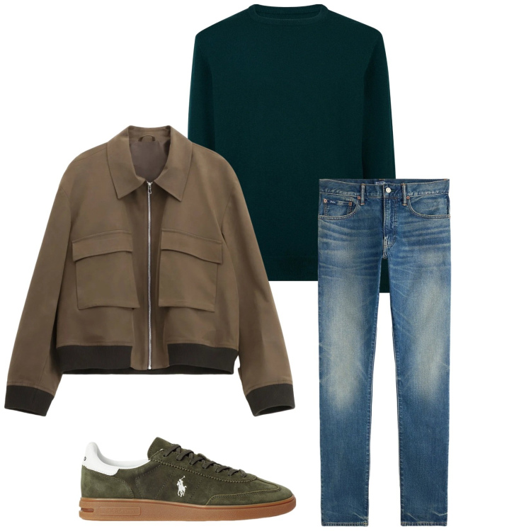 Outfit uomo - Total look #2330453. Stile Urban per Tutti i giorni. Abbinamento con giacche, sneakers, jeans, maglieria.