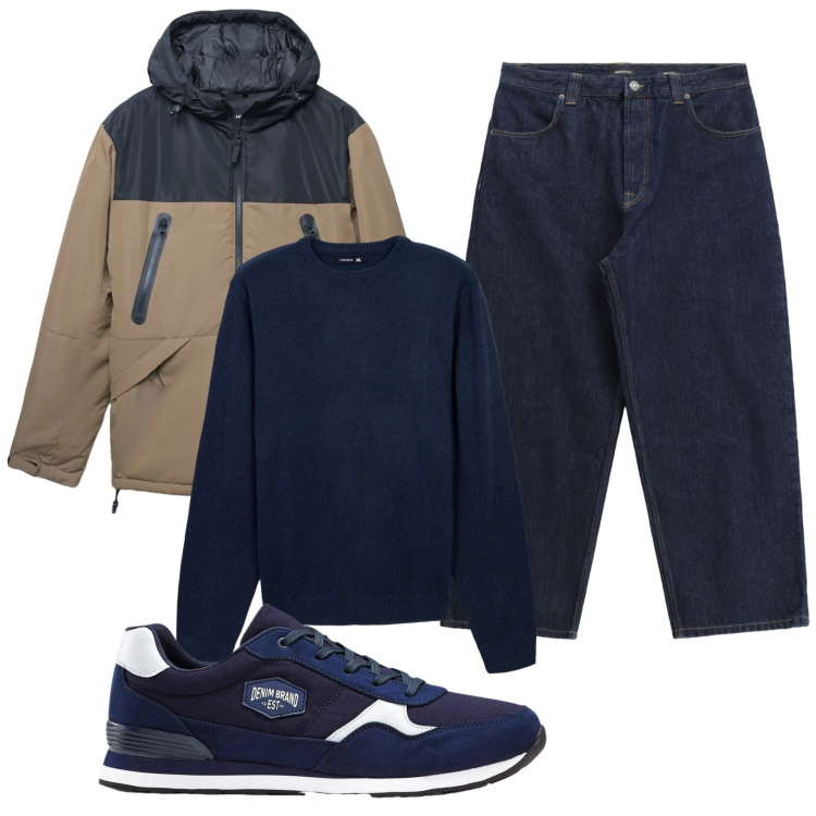 Outfit uomo - Total look #2330460. Stile Casual per Ufficio. Abbinamento con sneakers, bomber, maglieria, jeans.