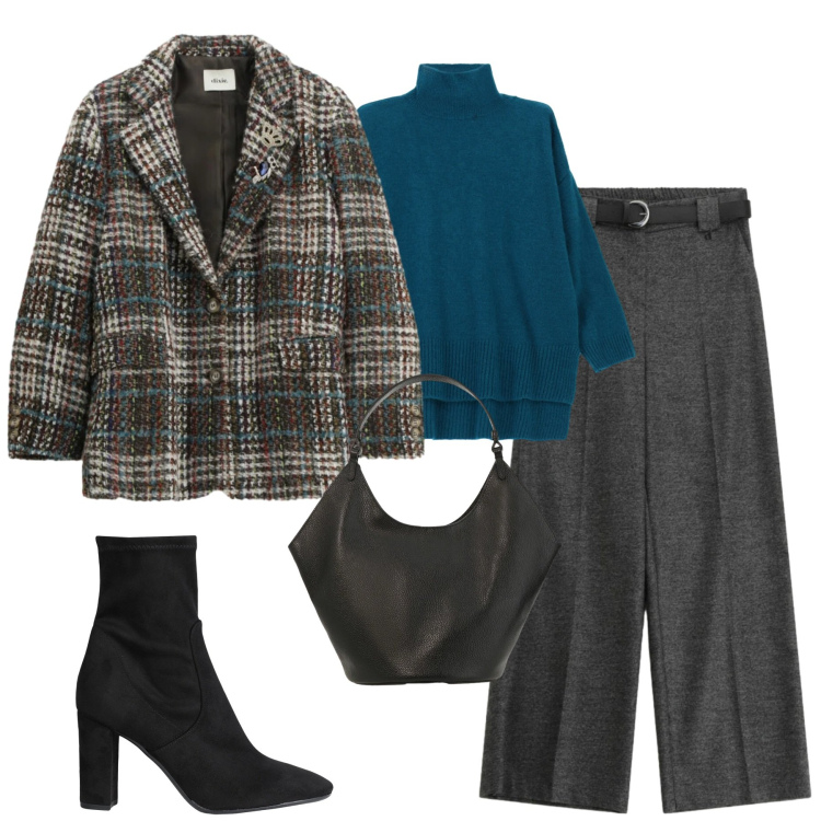 Outfit donna - Dixie. Stile Urban per Tutti i giorni. Abbinamento con stivaletti, maglieria, pantaloni a palazzo, cappotti, borse a spalla.